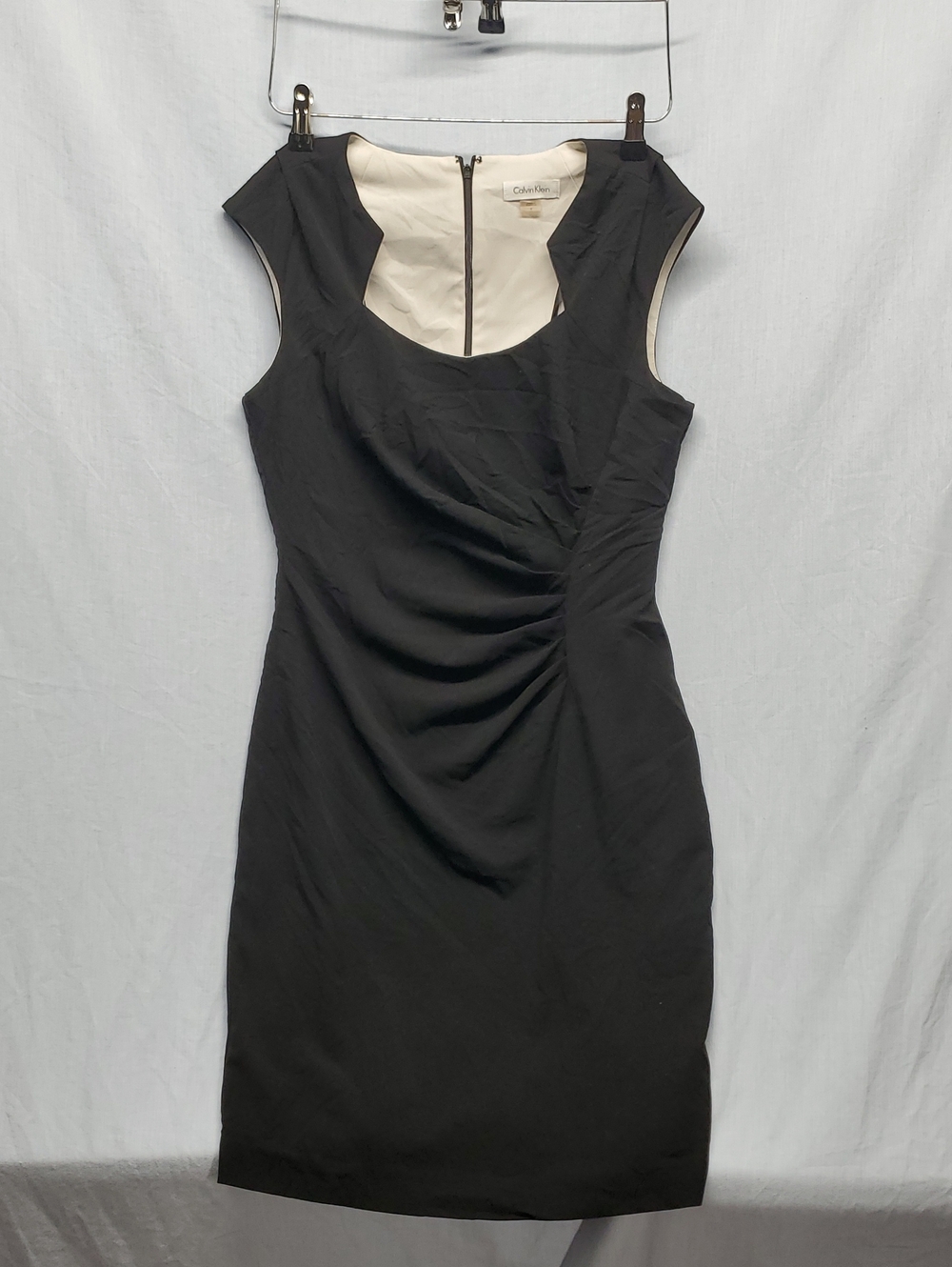 Calvin Klein Black Midi Sheath Dress with Cream Trim #332